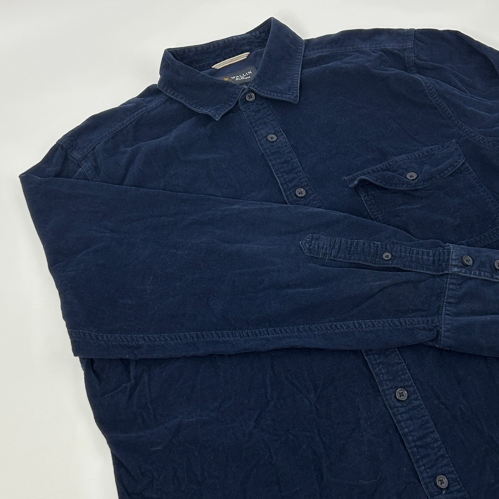 Wallin & Bros Corduroy Shirt Men's Large Navy Blue Long Sleeve Button Up